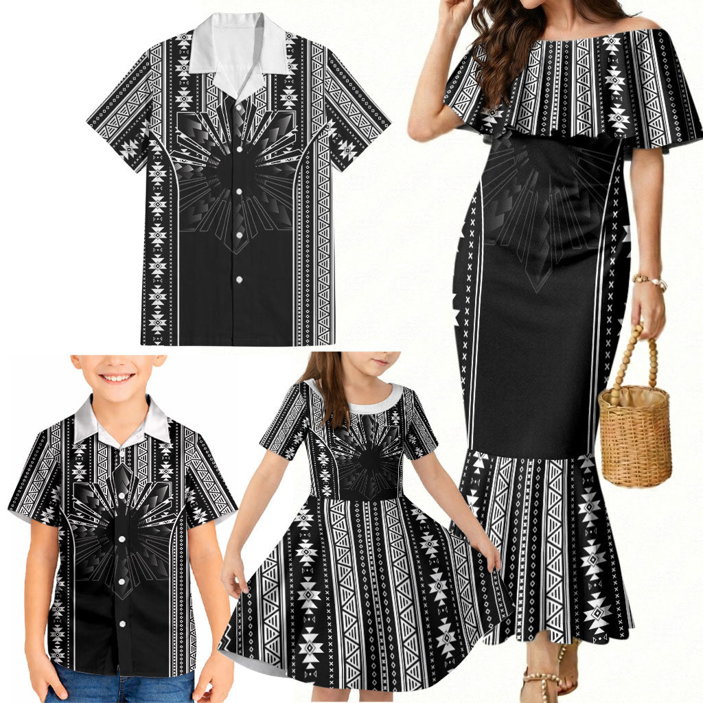 Mabuhay Philippines Festival Family Matching Mermaid Dress and Hawaiian Shirt Filipino Map Black White Igorot Pattern LT14 - Polynesian Pride