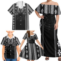 Mabuhay Philippines Festival Family Matching Off Shoulder Maxi Dress and Hawaiian Shirt Filipino Map Black White Igorot Pattern