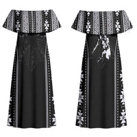 Mabuhay Philippines Festival Family Matching Off Shoulder Maxi Dress and Hawaiian Shirt Filipino Map Black White Igorot Pattern