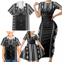 Mabuhay Philippines Festival Family Matching Short Sleeve Bodycon Dress and Hawaiian Shirt Filipino Map Black White Igorot Pattern