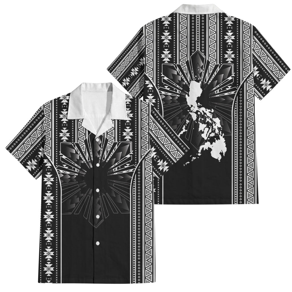 Mabuhay Philippines Festival Family Matching Short Sleeve Bodycon Dress and Hawaiian Shirt Filipino Map Black White Igorot Pattern