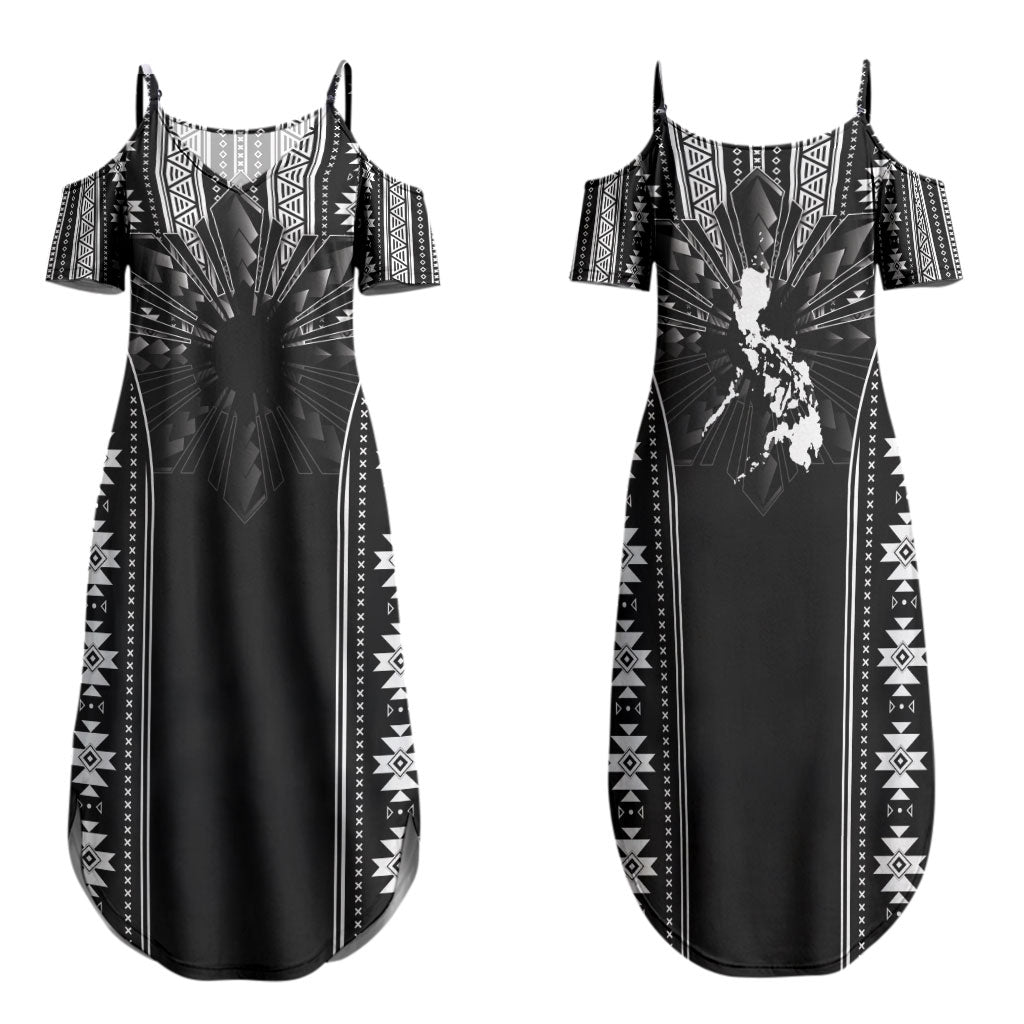 Mabuhay Philippines Festival Family Matching Summer Maxi Dress and Hawaiian Shirt Filipino Map Black White Igorot Pattern