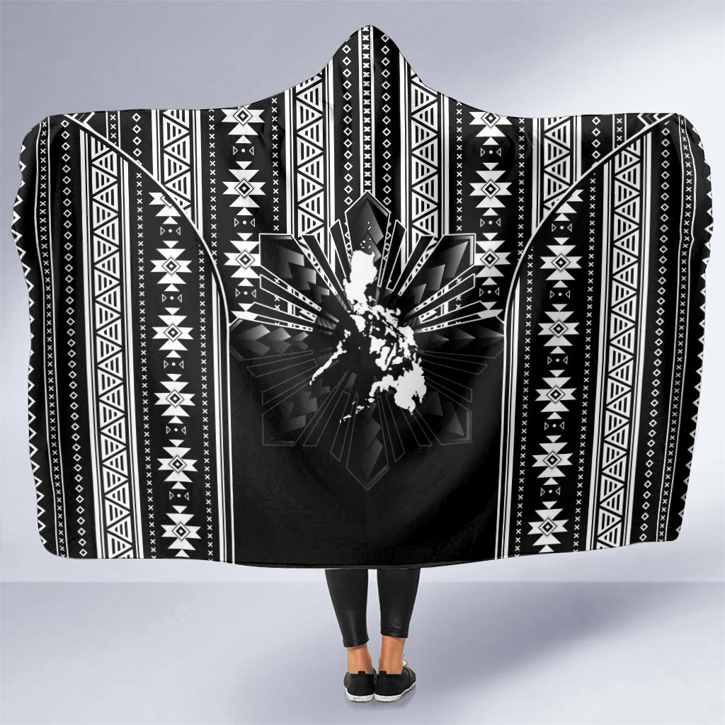 Mabuhay Philippines Festival Hooded Blanket Filipino Map Black White Igorot Pattern