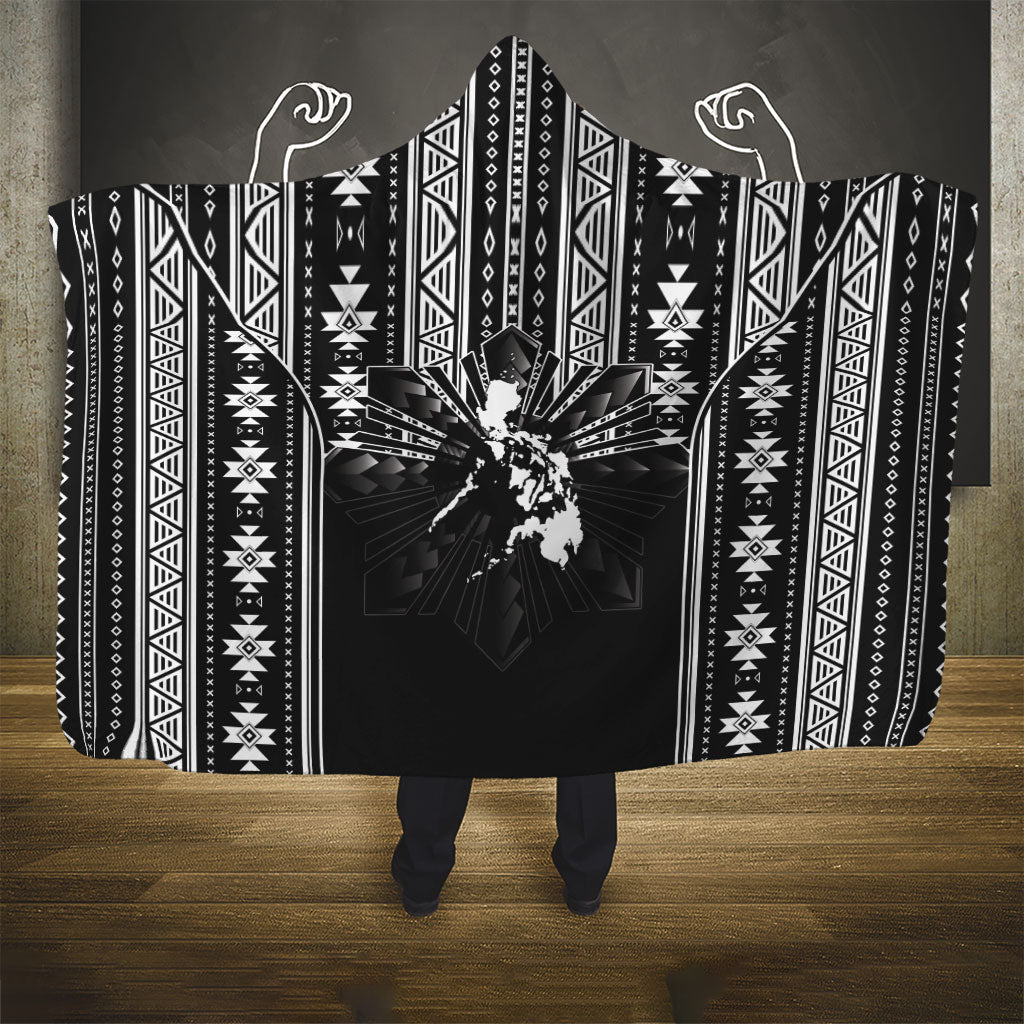 Mabuhay Philippines Festival Hooded Blanket Filipino Map Black White Igorot Pattern