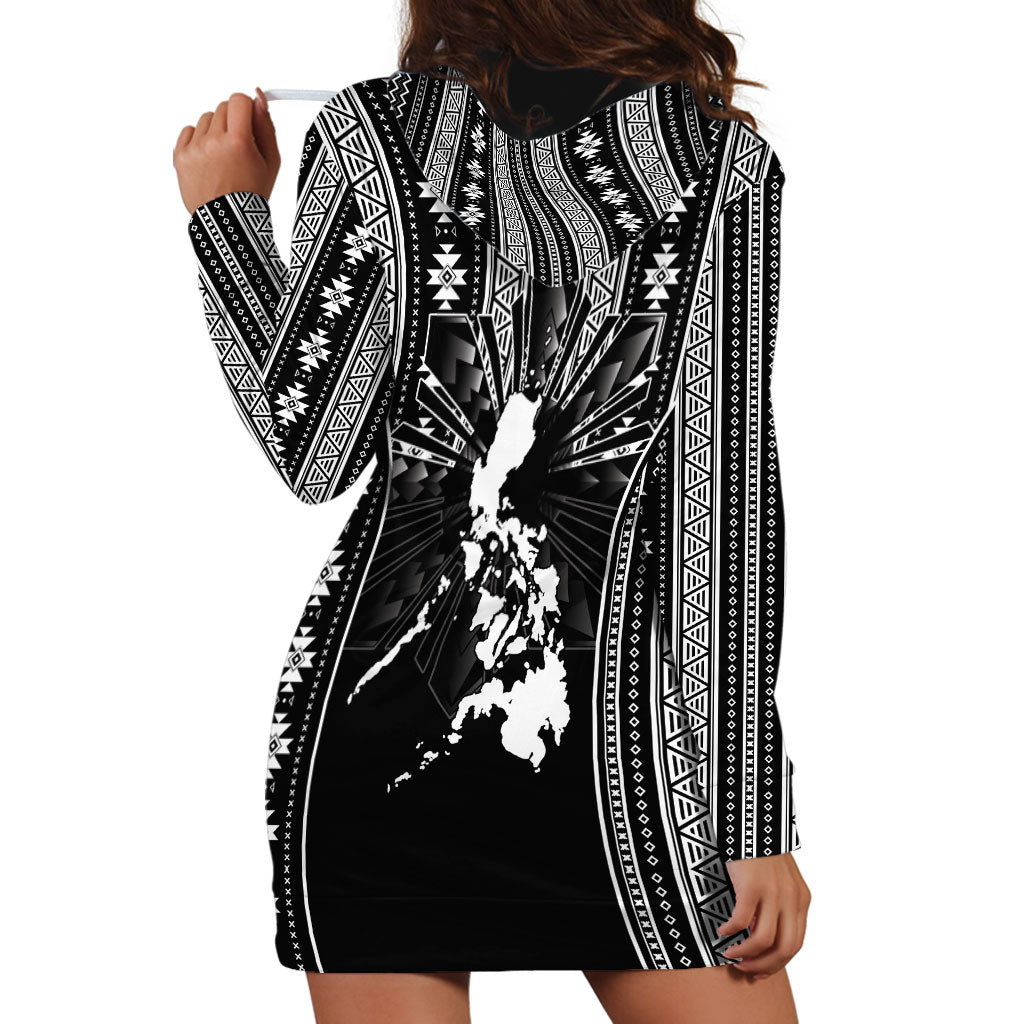 Mabuhay Philippines Festival Hoodie Dress Filipino Map Black White Igorot Pattern