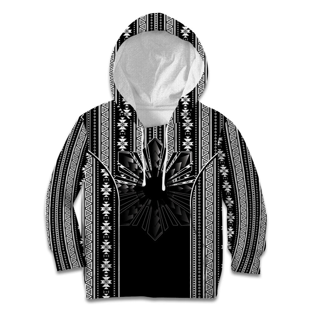 Mabuhay Philippines Festival Kid Hoodie Filipino Map Black White Igorot Pattern