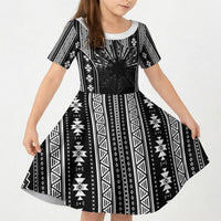 Mabuhay Philippines Festival Kid Short Sleeve Dress Filipino Map Black White Igorot Pattern
