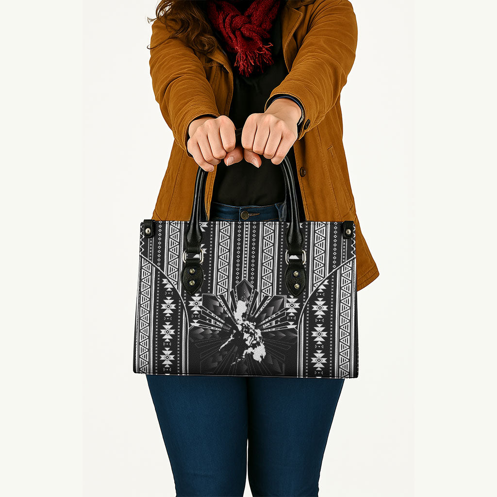 Mabuhay Philippines Festival Leather Bag Filipino Map Black White Igorot Pattern