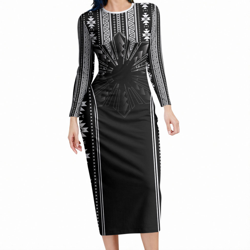 bodycon dress festival Mabuhay Philippines Long Sleeve Filipino Map Black White Igorot Pattern Sleeve Length Leather Ends Infinity Dress Gold Champagne Size::2
