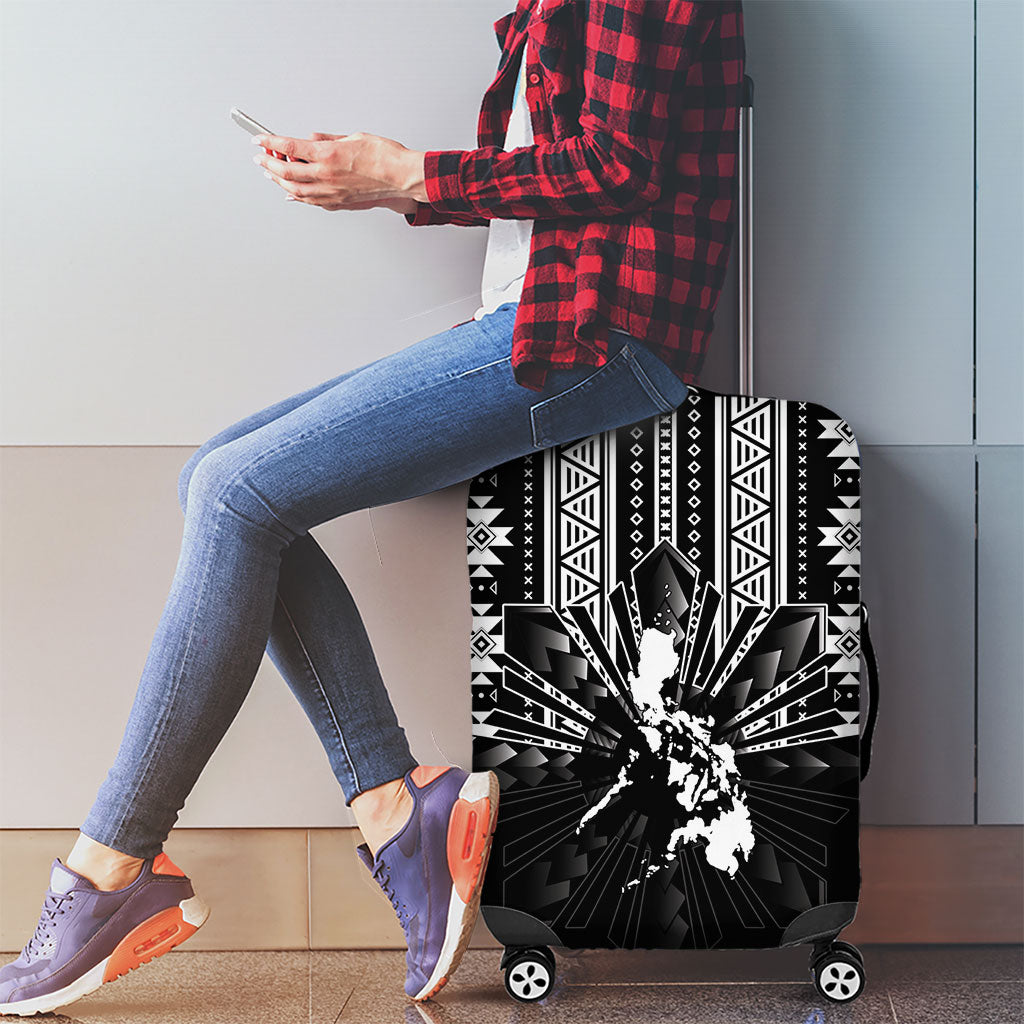 Mabuhay Philippines Festival Luggage Cover Filipino Map Black White Igorot Pattern