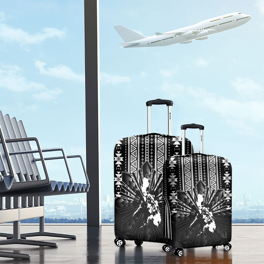 Mabuhay Philippines Festival Luggage Cover Filipino Map Black White Igorot Pattern