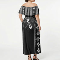 Mabuhay Philippines Festival Off Shoulder Maxi Dress Filipino Map Black White Igorot Pattern