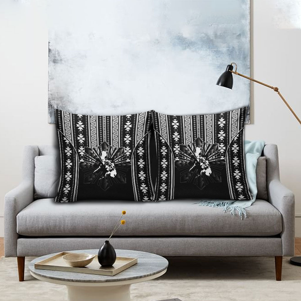 Mabuhay Philippines Festival Pillow Cover Filipino Map Black White Igorot Pattern