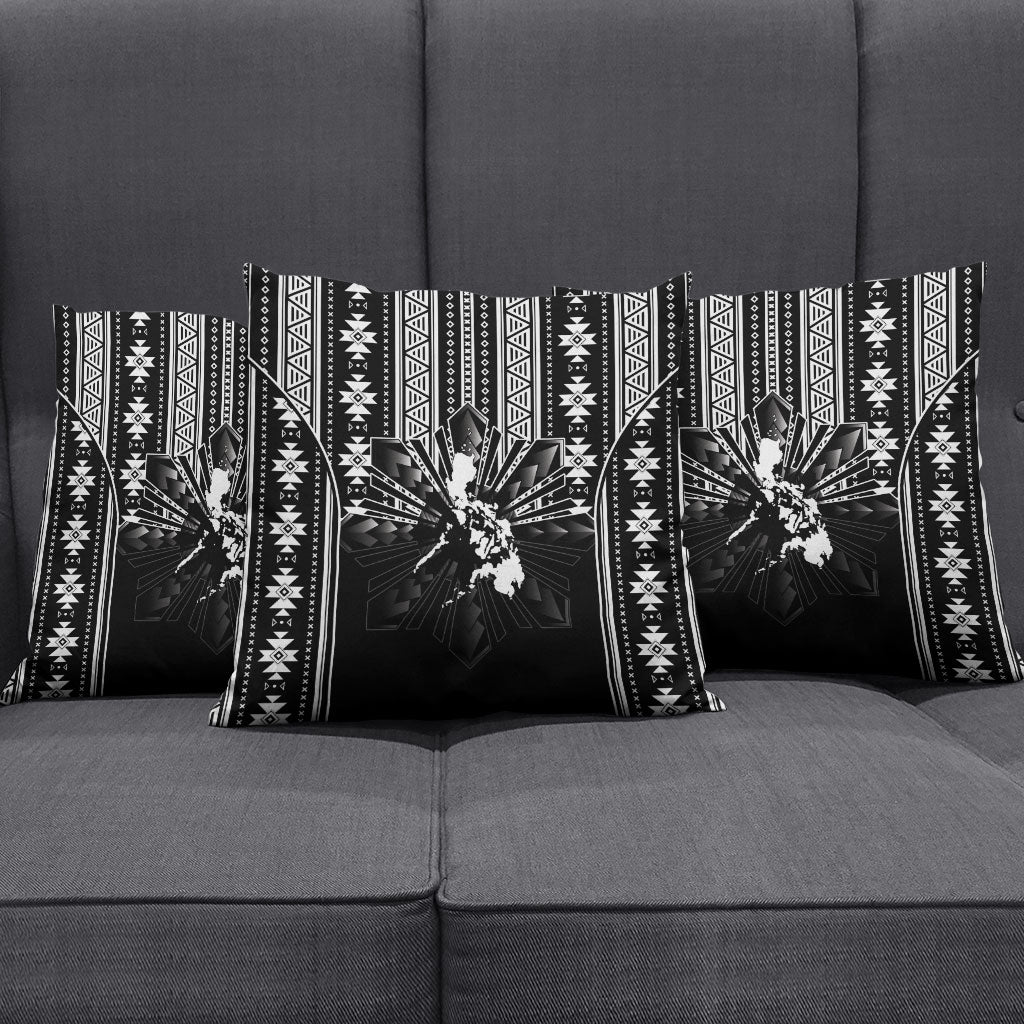 Mabuhay Philippines Festival Pillow Cover Filipino Map Black White Igorot Pattern