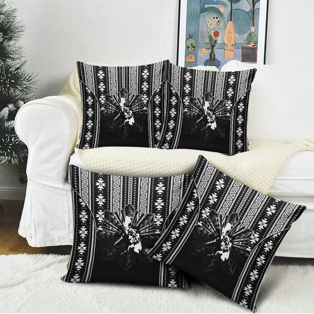 Mabuhay Philippines Festival Pillow Cover Filipino Map Black White Igorot Pattern