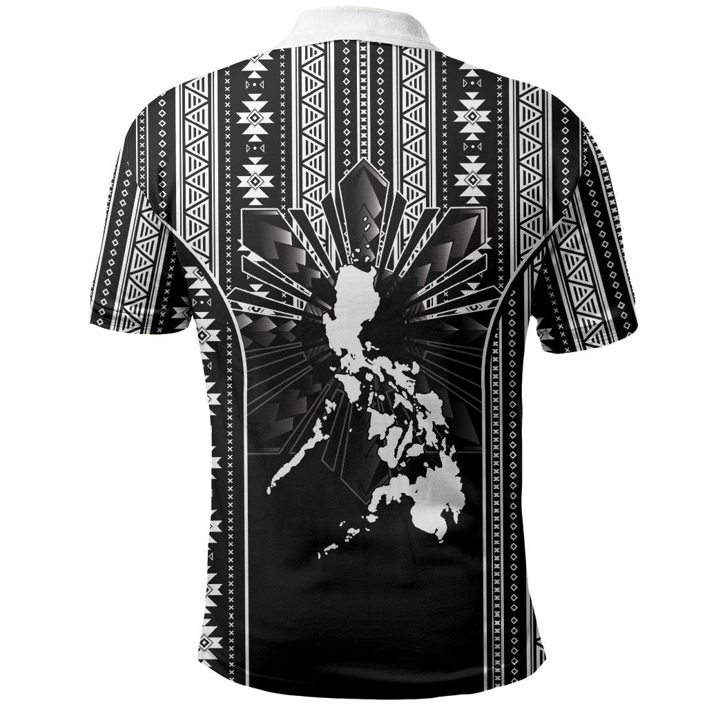 Mabuhay Philippines Festival Polo Shirt Filipino Map Black White Igorot Pattern