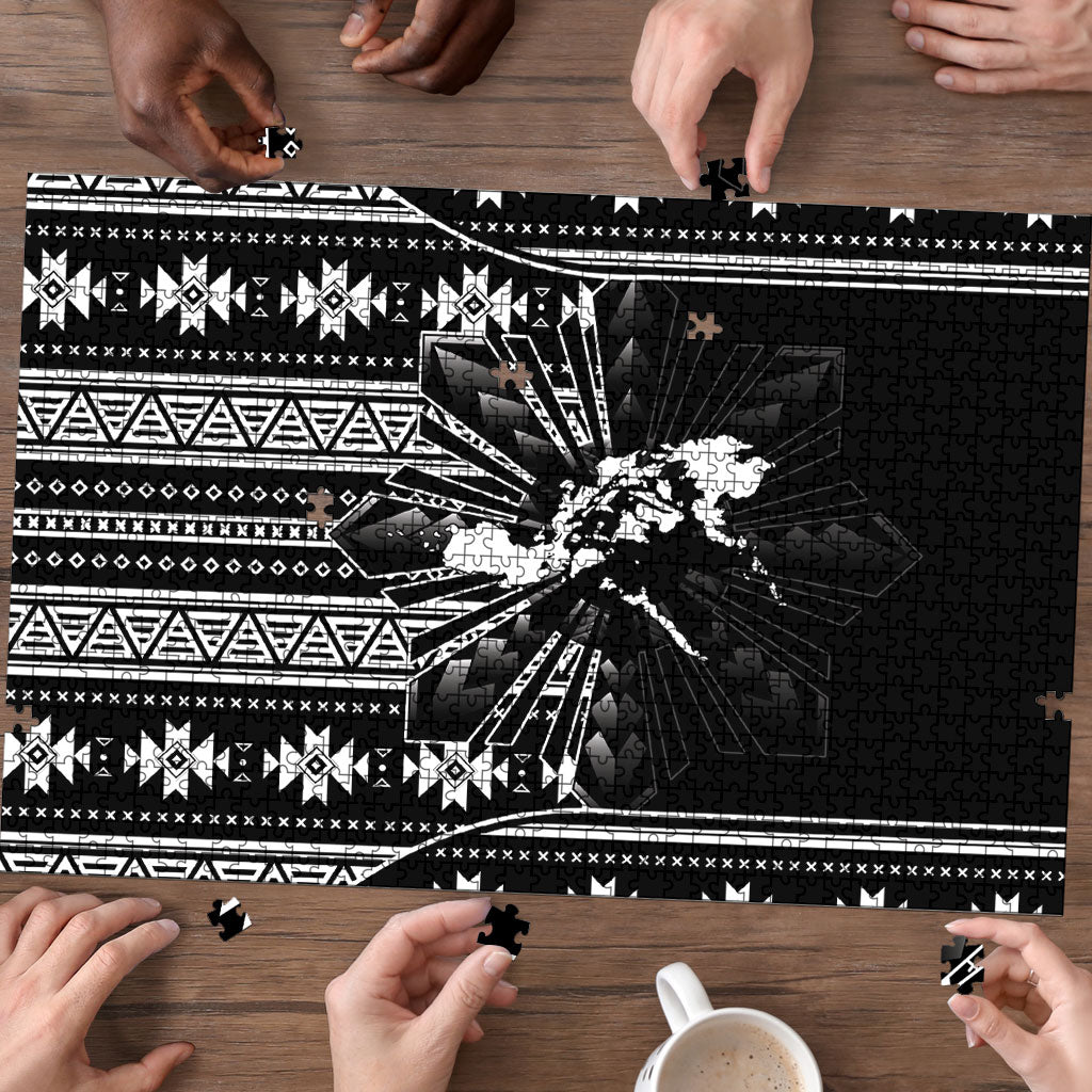 Mabuhay Philippines Festival Puzzle Filipino Map Black White Igorot Pattern