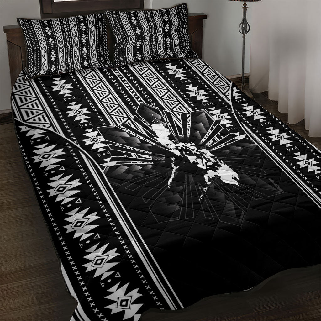 Mabuhay Philippines Festival Quilt Bed Set Filipino Map Black White Igorot Pattern