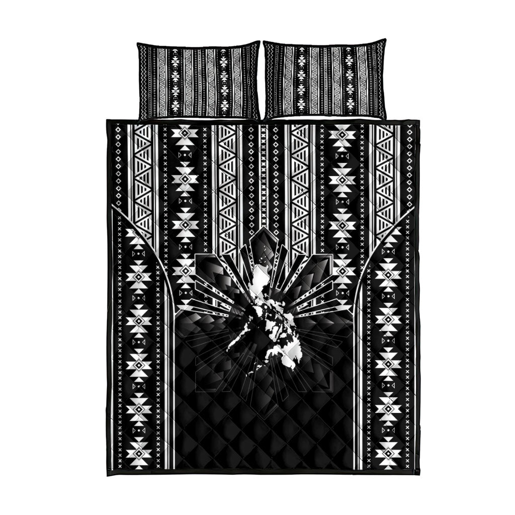 Mabuhay Philippines Festival Quilt Bed Set Filipino Map Black White Igorot Pattern
