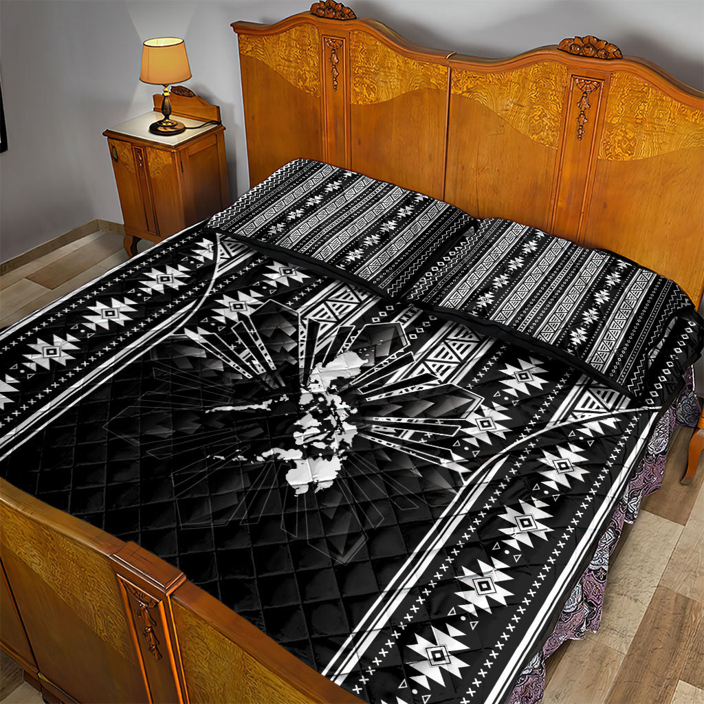 Mabuhay Philippines Festival Quilt Bed Set Filipino Map Black White Igorot Pattern