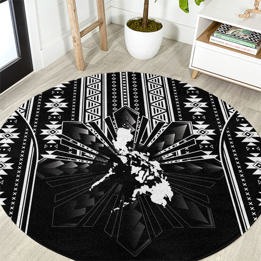 Mabuhay Philippines Festival Round Carpet Filipino Map Black White Igorot Pattern