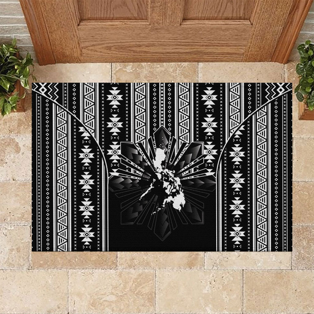 Mabuhay Philippines Festival Rubber Doormat Filipino Map Black White Igorot Pattern