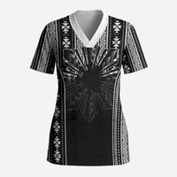 Mabuhay Philippines Festival Scrub Top Filipino Map Black White Igorot Pattern