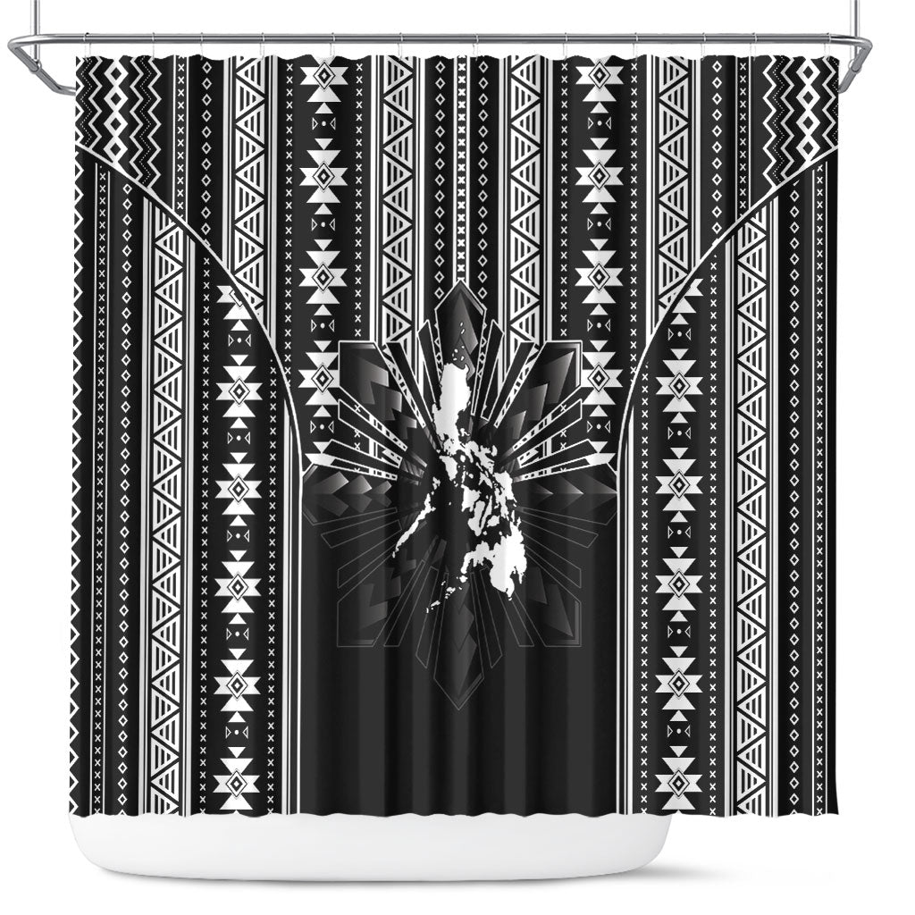 Mabuhay Philippines Festival Shower Curtain Filipino Map Black White Igorot Pattern