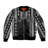 Mabuhay Philippines Festival Sleeve Zip Bomber Jacket Filipino Map Black White Igorot Pattern