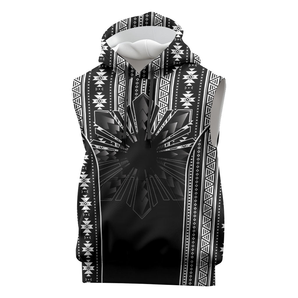 Mabuhay Philippines Festival Sleeveless Hoodie Filipino Map Black White Igorot Pattern