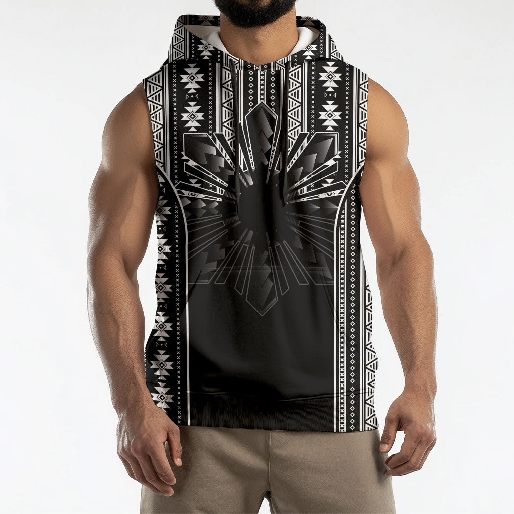 Mabuhay Philippines Festival Sleeveless Hoodie Filipino Map Black White Igorot Pattern