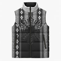 Mabuhay Philippines Festival Sleeveless Puffer Jacket Filipino Map Black White Igorot Pattern