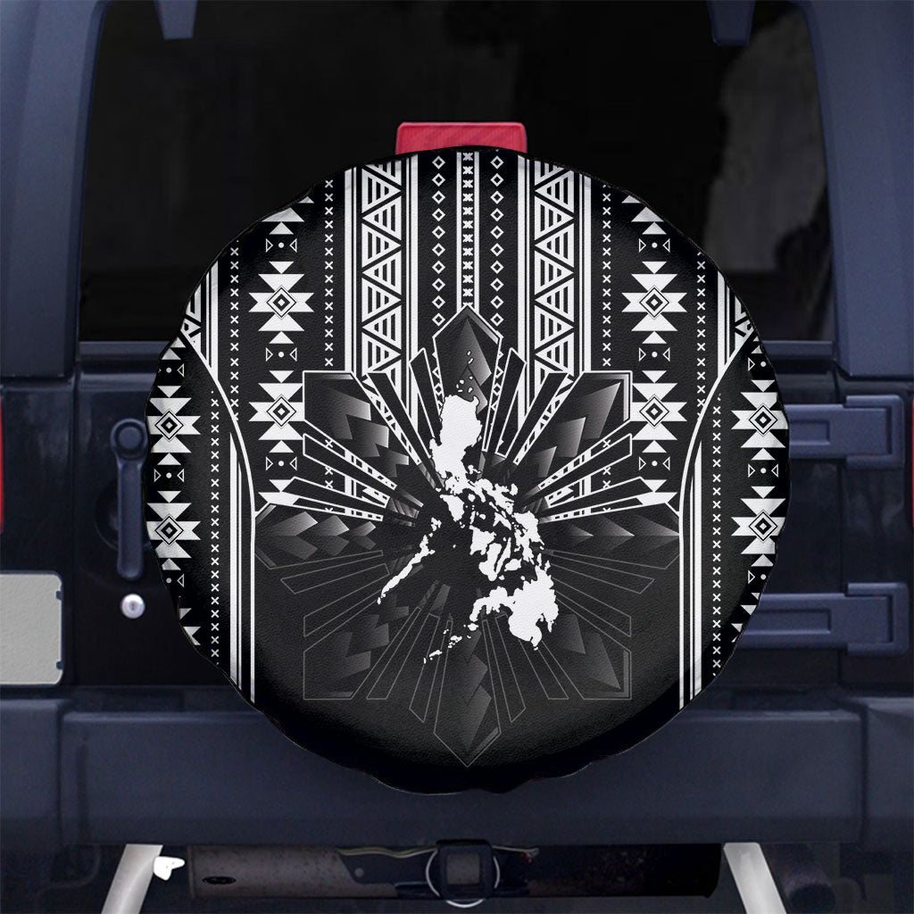Mabuhay Philippines Festival Spare Tire Cover Filipino Map Black White Igorot Pattern