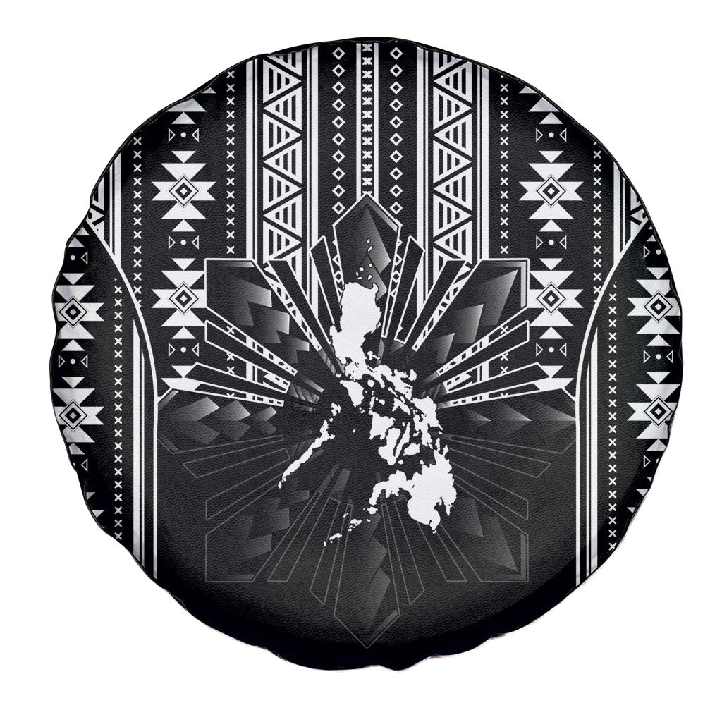 Mabuhay Philippines Festival Spare Tire Cover Filipino Map Black White Igorot Pattern