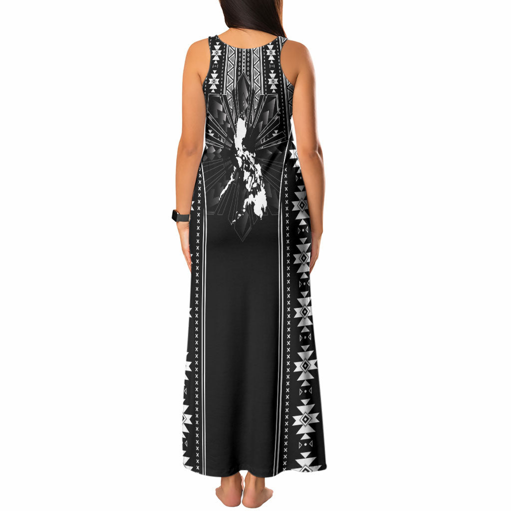 Mabuhay Philippines Festival Tank Maxi Dress Filipino Map Black White Igorot Pattern