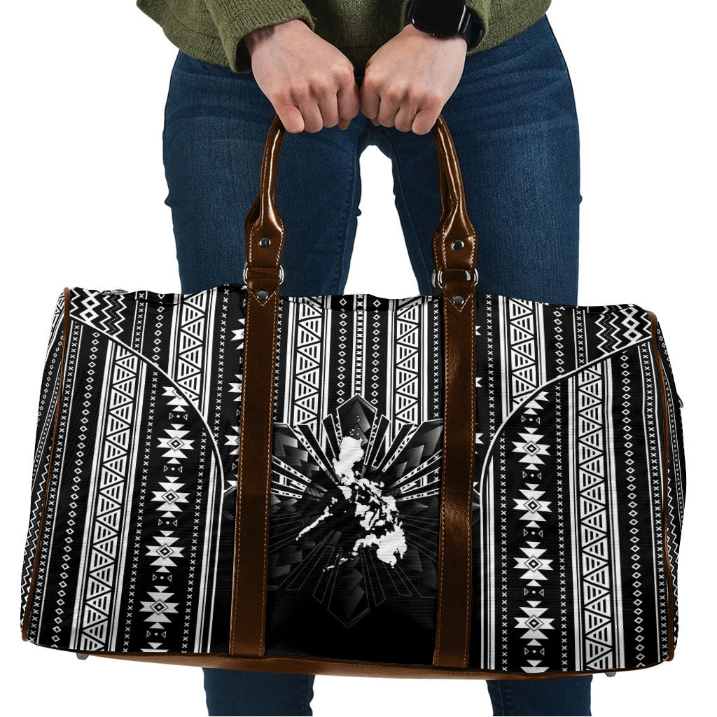 Mabuhay Philippines Festival Travel Bag Filipino Map Black White Igorot Pattern