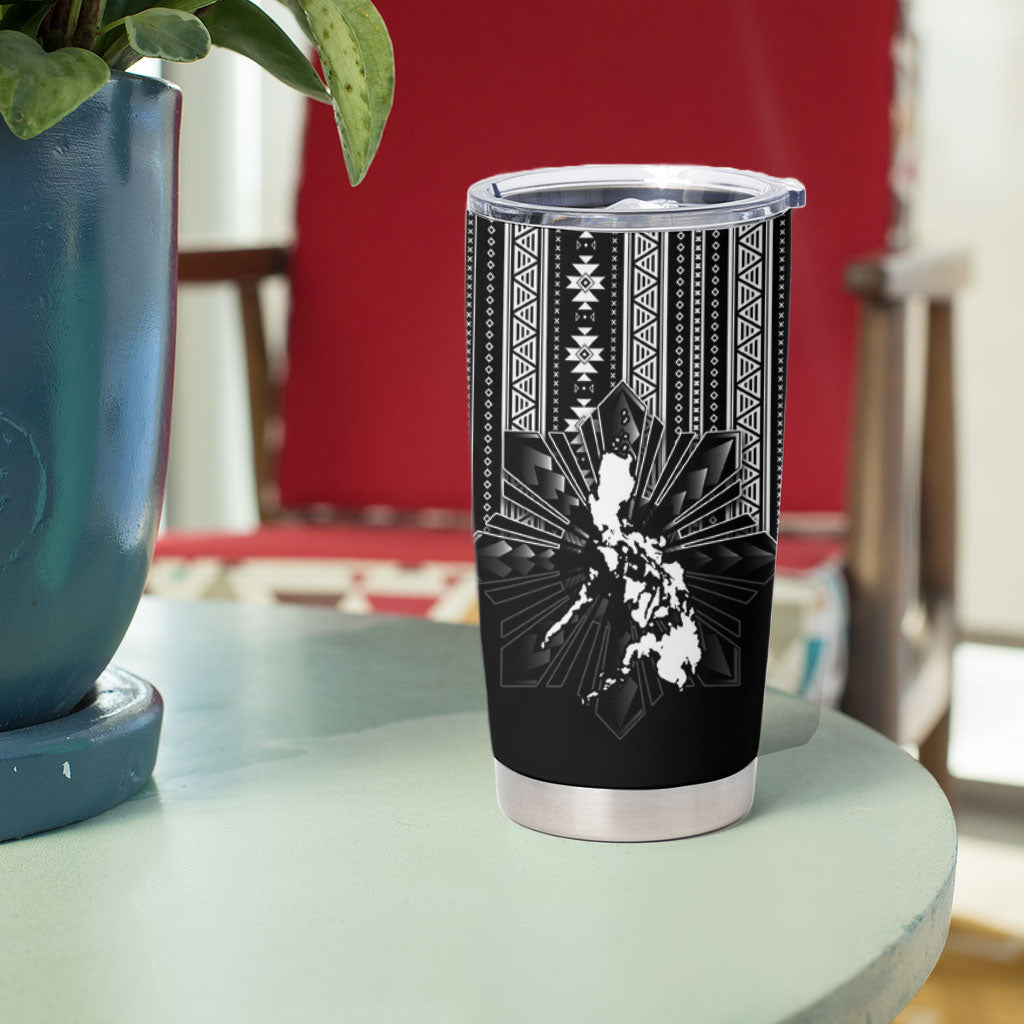 Mabuhay Philippines Festival Tumbler Cup Filipino Map Black White Igorot Pattern