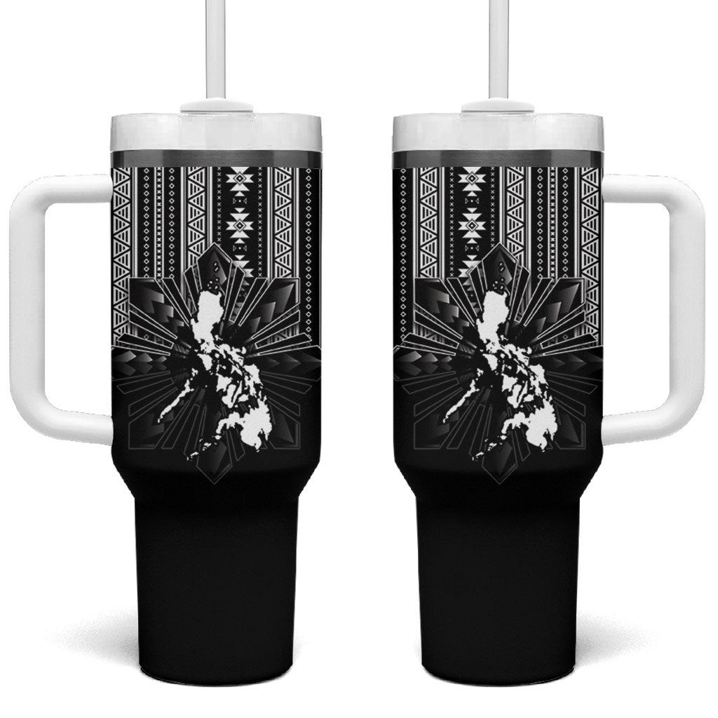 Mabuhay Philippines Festival Tumbler With Handle Filipino Map Black White Igorot Pattern