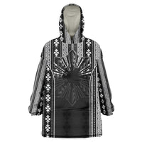 Mabuhay Philippines Festival Wearable Blanket Hoodie Filipino Map Black White Igorot Pattern