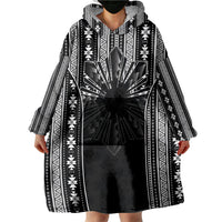 Mabuhay Philippines Festival Wearable Blanket Hoodie Filipino Map Black White Igorot Pattern