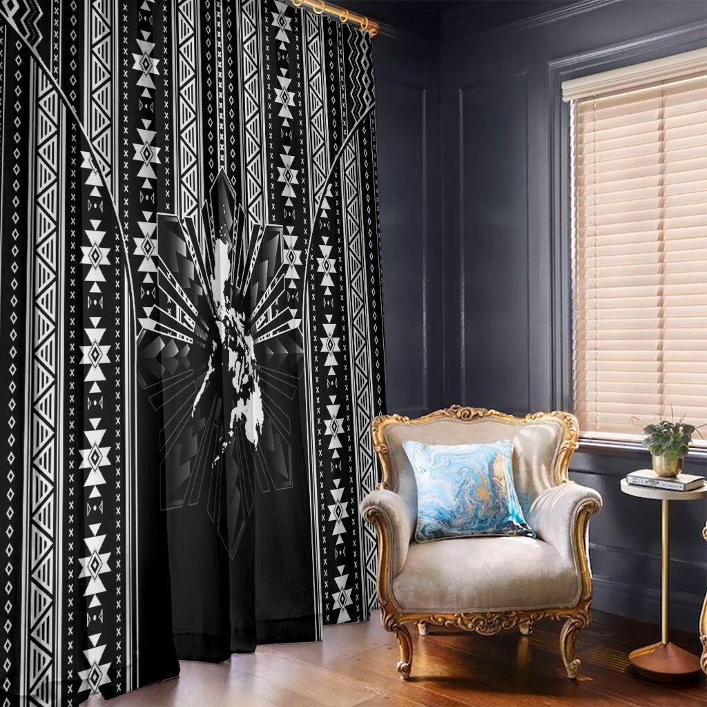 Mabuhay Philippines Festival Window Curtain Filipino Map Black White Igorot Pattern