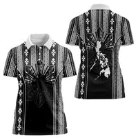 Mabuhay Philippines Festival Women Polo Shirt Filipino Map Black White Igorot Pattern
