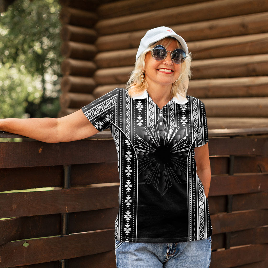 Mabuhay Philippines Festival Women Polo Shirt Filipino Map Black White Igorot Pattern