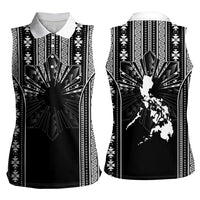Mabuhay Philippines Festival Women Sleeveless Polo Shirt Filipino Map Black White Igorot Pattern