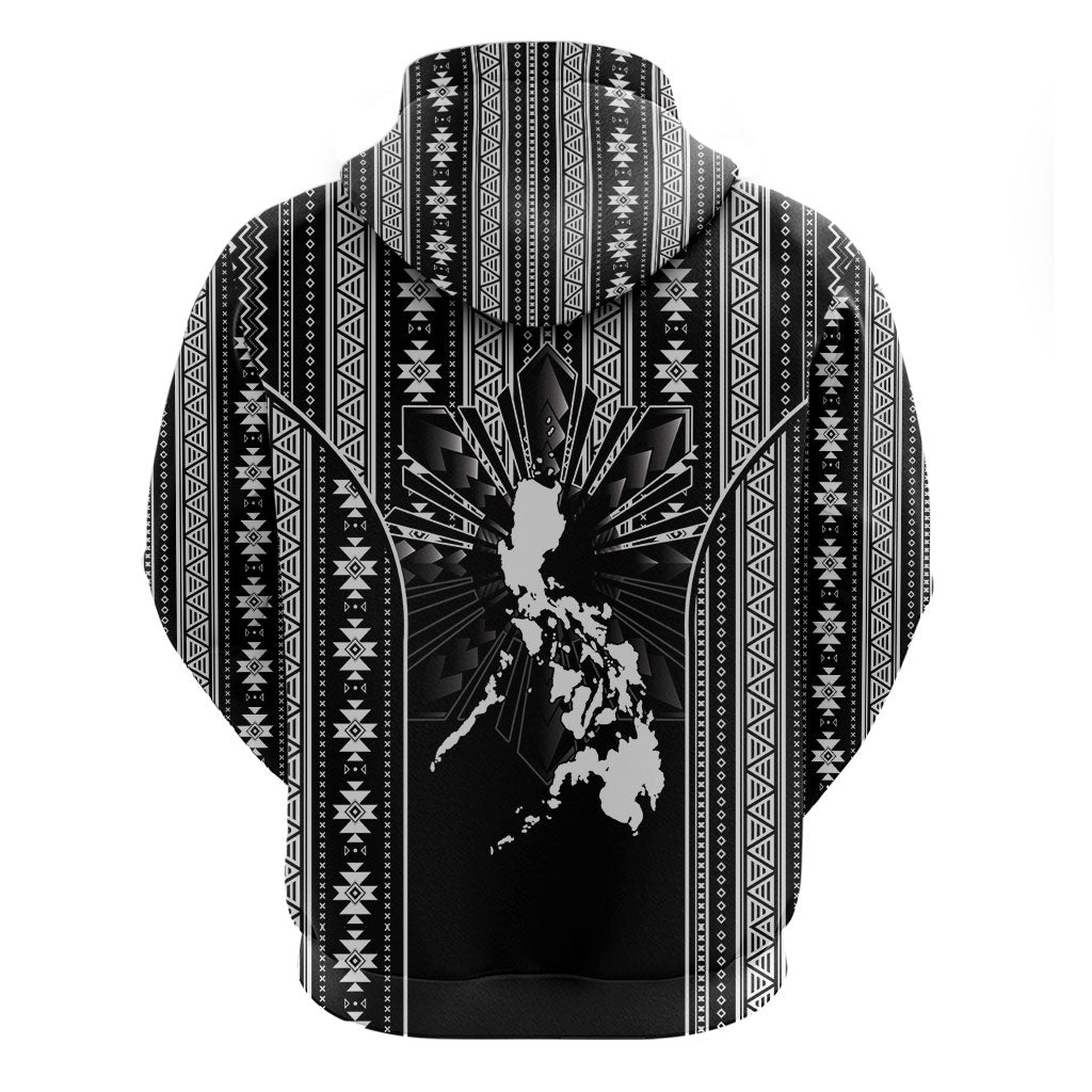 Mabuhay Philippines Festival Zip Hoodie Filipino Map Black White Igorot Pattern