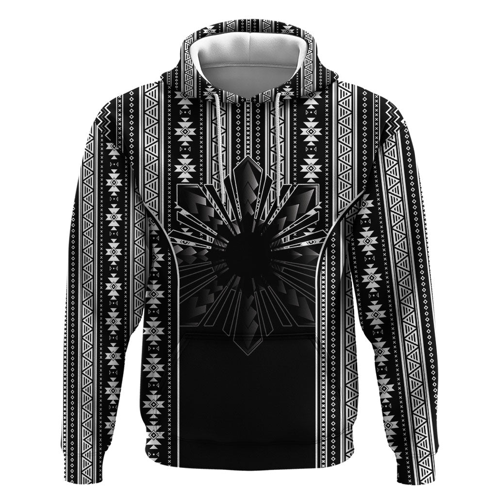 Mabuhay Philippines Festival Zip Hoodie Filipino Map Black White Igorot Pattern