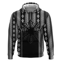 Mabuhay Philippines Festival Zip Hoodie Filipino Map Black White Igorot Pattern