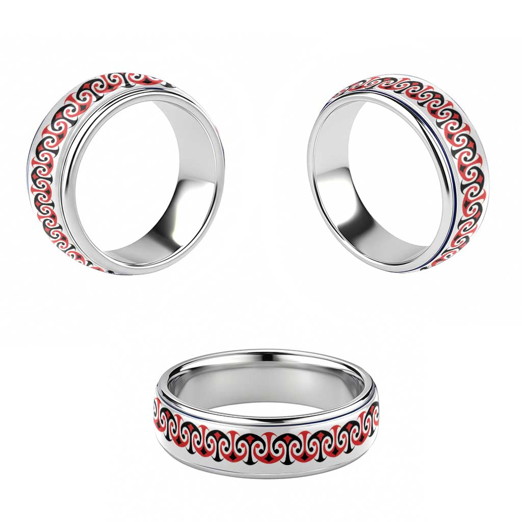 New Zealand Ngutu Kaka Kowhaiwhai Motif Classic Ring - Polynesian Pride