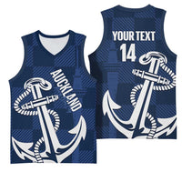 New Zealand Auckland Football Custom Basketball Jersey Navy Blue City Anchor Sky Tower Symbol - Polynesian Pride