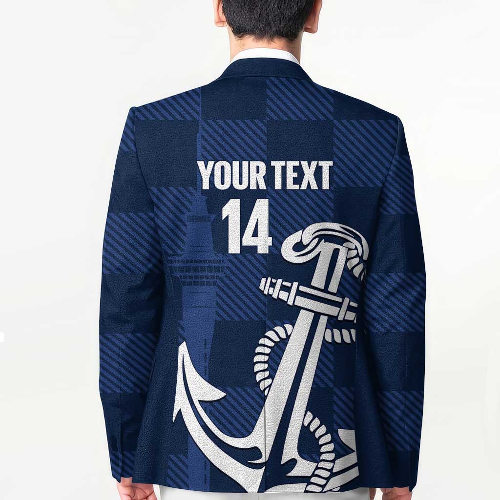 New Zealand Auckland Football Custom Blazer Navy Blue City Anchor Sky Tower Symbol - Polynesian Pride